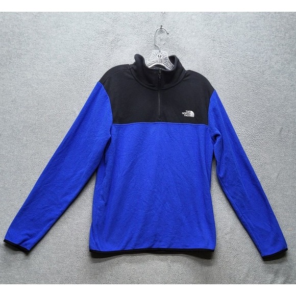 The North Face Men Sweatshirt M Blue Colorblock Fleece Outdoor Long Sleeve - Picture 1 of 10
